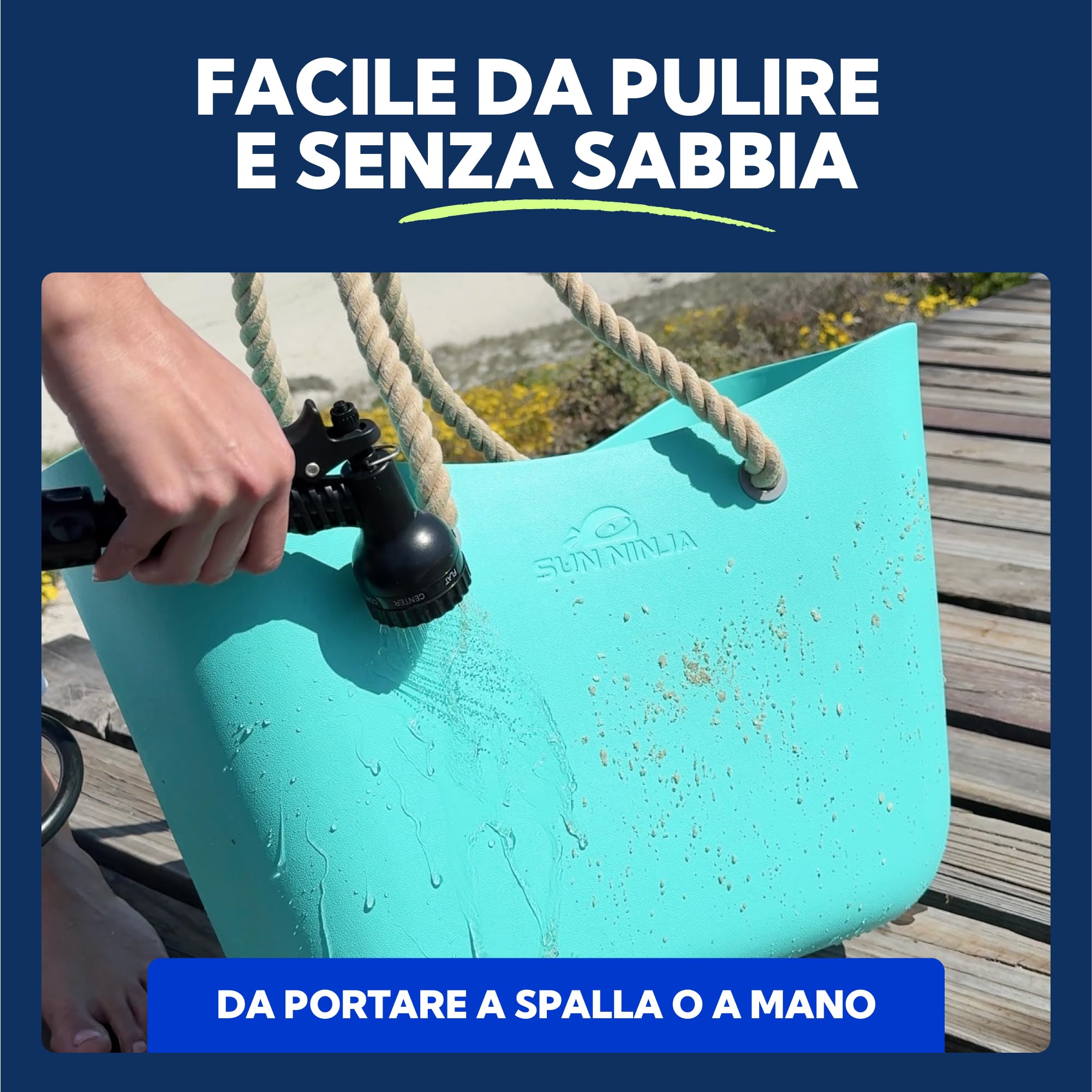 SUN NINJA Borsa da spiaggia in gomma, extra large, impermeabile, in EVA, con manici in corda, per spiaggia