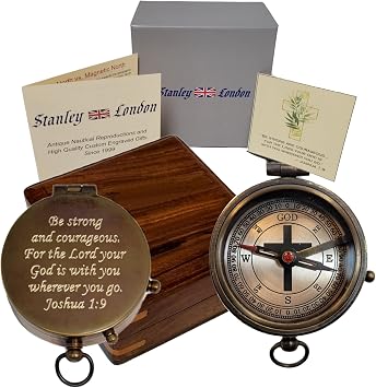 Personalized Compass Gift for Baptism, Confirmation | Religious Keepsake Engraved with Bible Verse | Optional Wood Box with Plaque Available | Gift Box Included