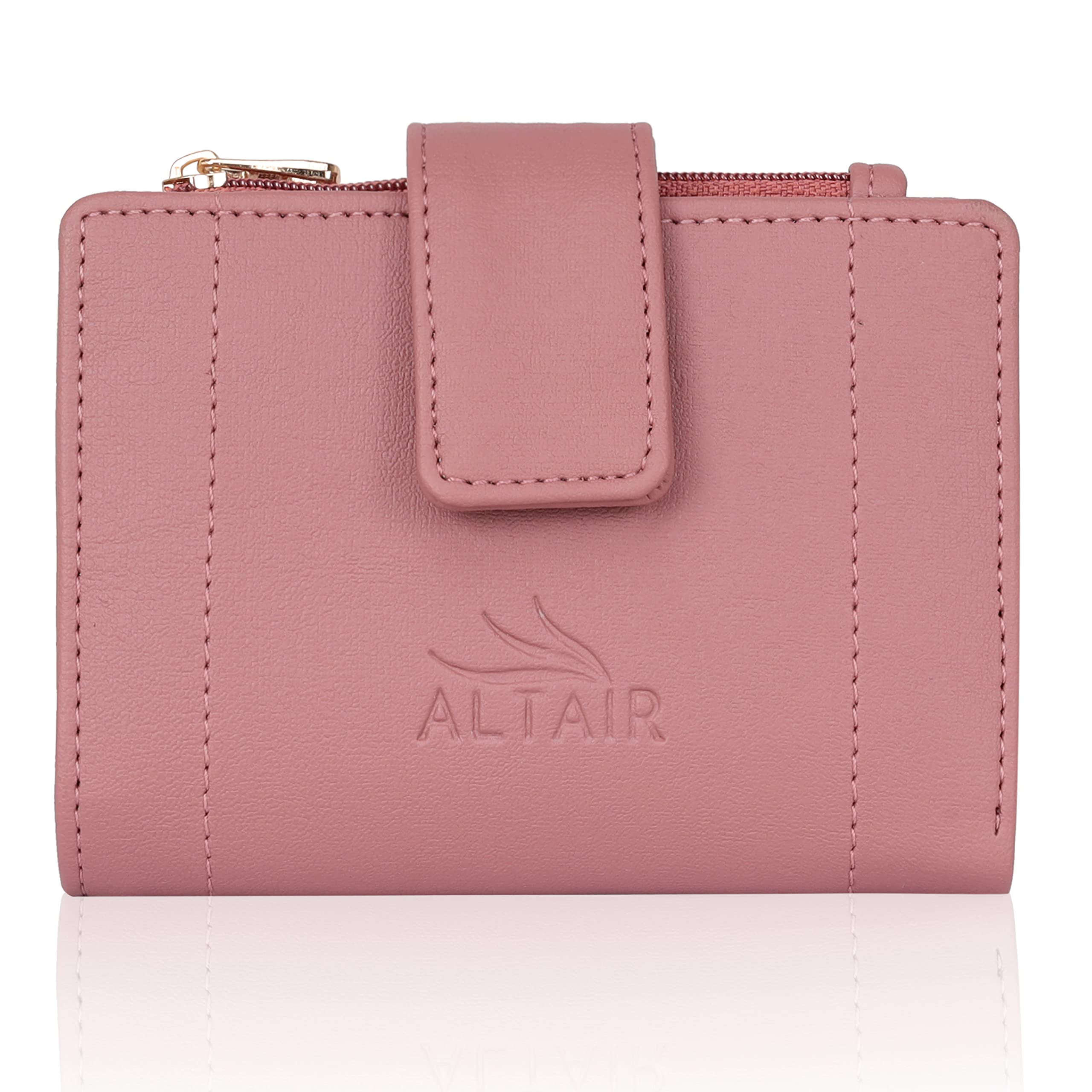 Women's PU Leather Mini Short Card Holder Small Wallet Clutch Mini Multifunctional Coin Wallet (Peach)-image-9