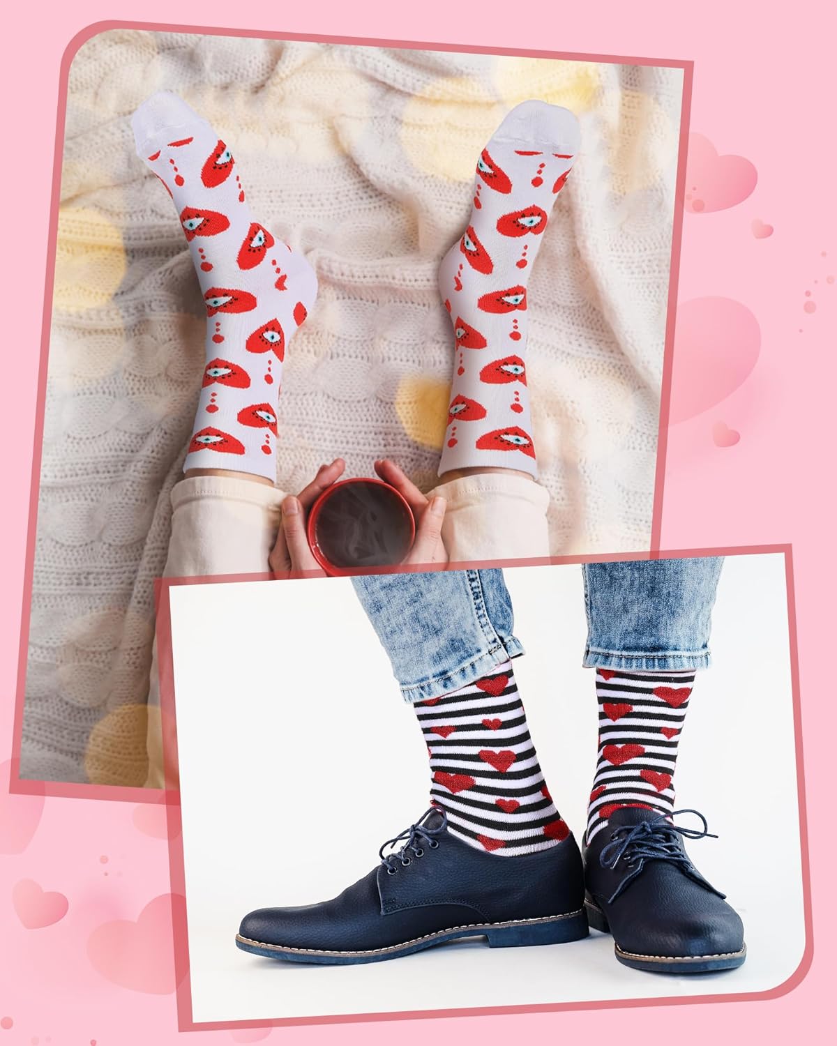 Shinymoon 48 Valentine's Day Socks for Women Holiday Pink Heart Novelty Crew Socks for Woman Valentine Birthday Office Gifts - Image 6