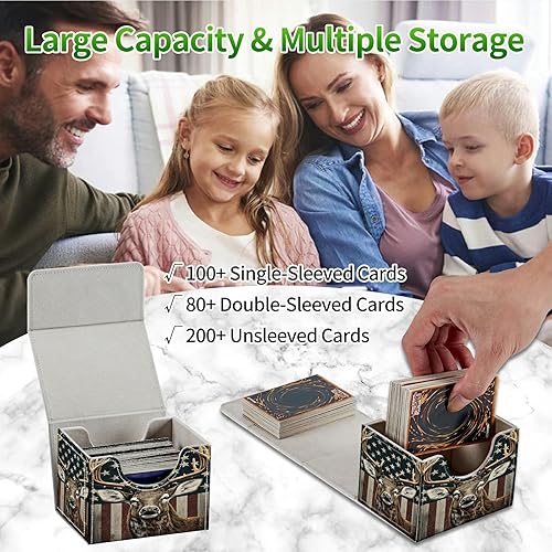 Miniatura 3 de Caja de cartas para tarjetas MTG, caja de almacenamiento de tarjetas para más de 100 tarjetas con funda, de piel sintética, de gran tamaño, con imán