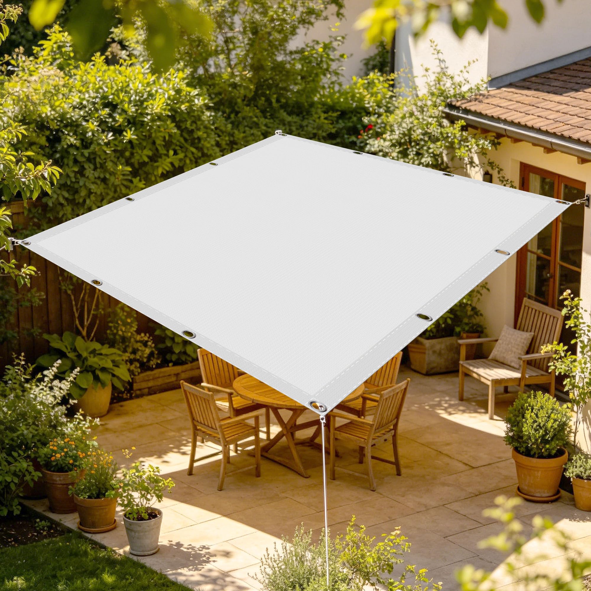 Toile ombrage imperméable 1.6x2.6m blanc anti-UV pour terrasse