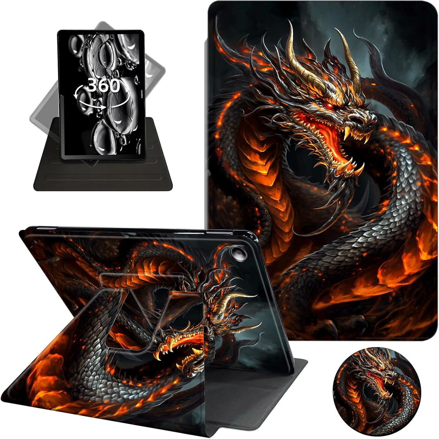 for Amazon Fire HD 10 Tablet Case 13th Generation 2023 Release,360 Degree Rotating Swivel PU Leather Stand Flip Folio with Auto Wake/Sleep Cover for Fire HD 10 Tablet 2023,Red Fire Dragon