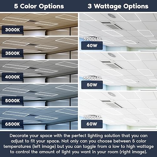 Miniatura 2 de LUXRITE Panel de luces LED con marco iluminado de borde de 2 x 4 pies, 5CCT seleccionable 3000K-6500K, 520065007800LM, interruptor de 40 W50 W60 W,