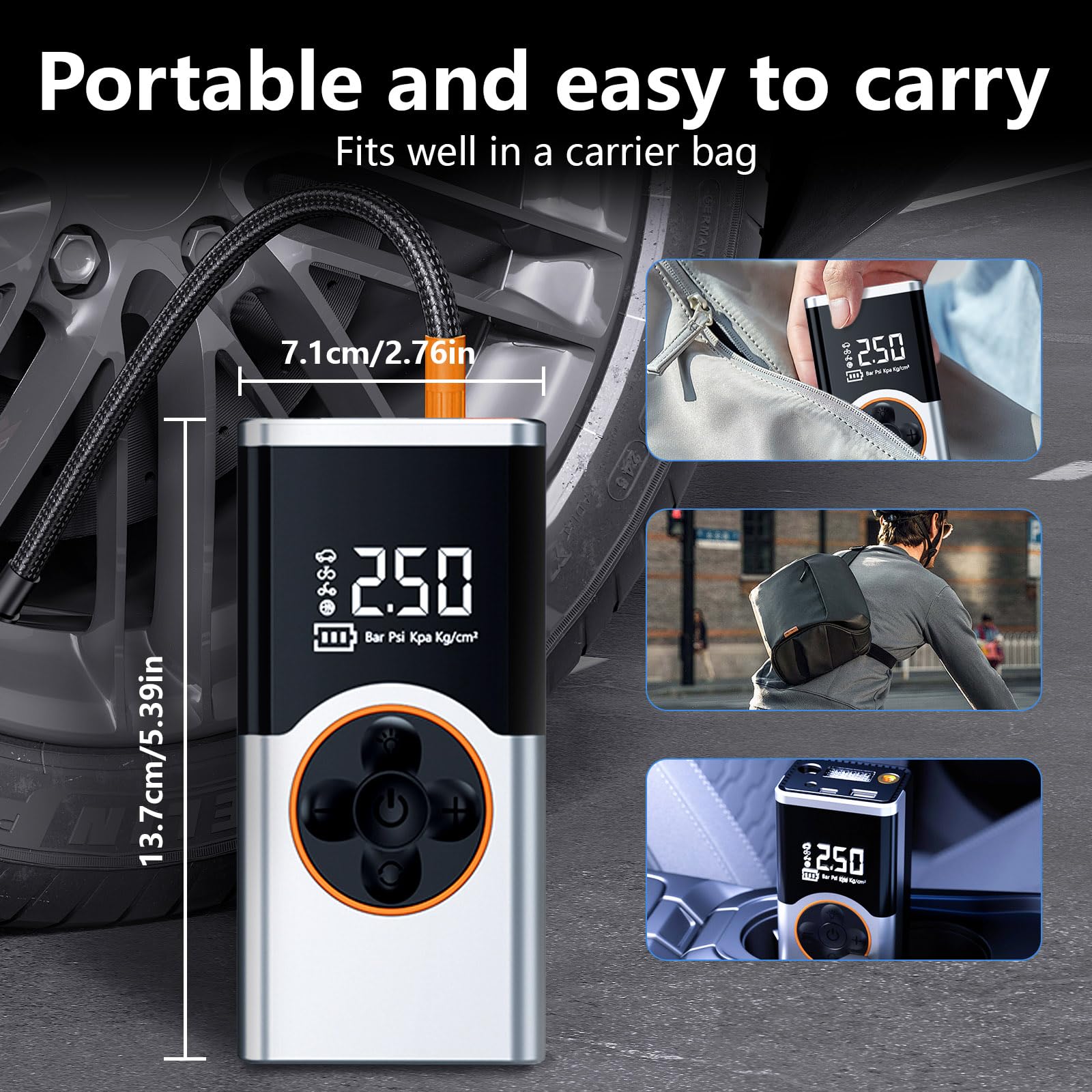 Compressore Aria Portatile 4000mAh 150PSI Pompa Elettrica con Schermo LCD e Torcia LED per Bicicletta Auto Moto