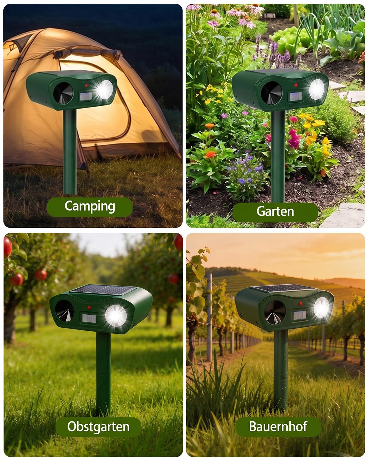 Ahuyentador de gatos ultrasónico solar y relámpago, repelente de topos IPX4, resistente al agua, para jardín, eficaz contra gatos, ratones, perros, pájaros y plagas