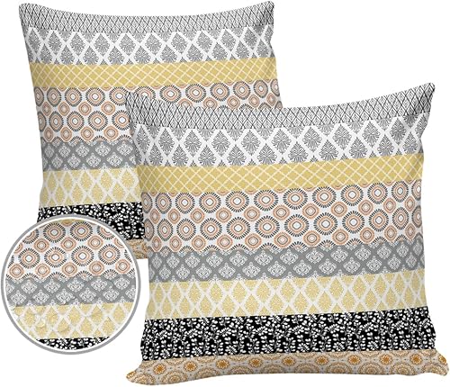 Juego de 2 fundas de almohada impermeables para exteriores, color amarillo, bohemio, a rayas, tribal, vingtage, 18 x 18 pulgadas, estilo bohemio,