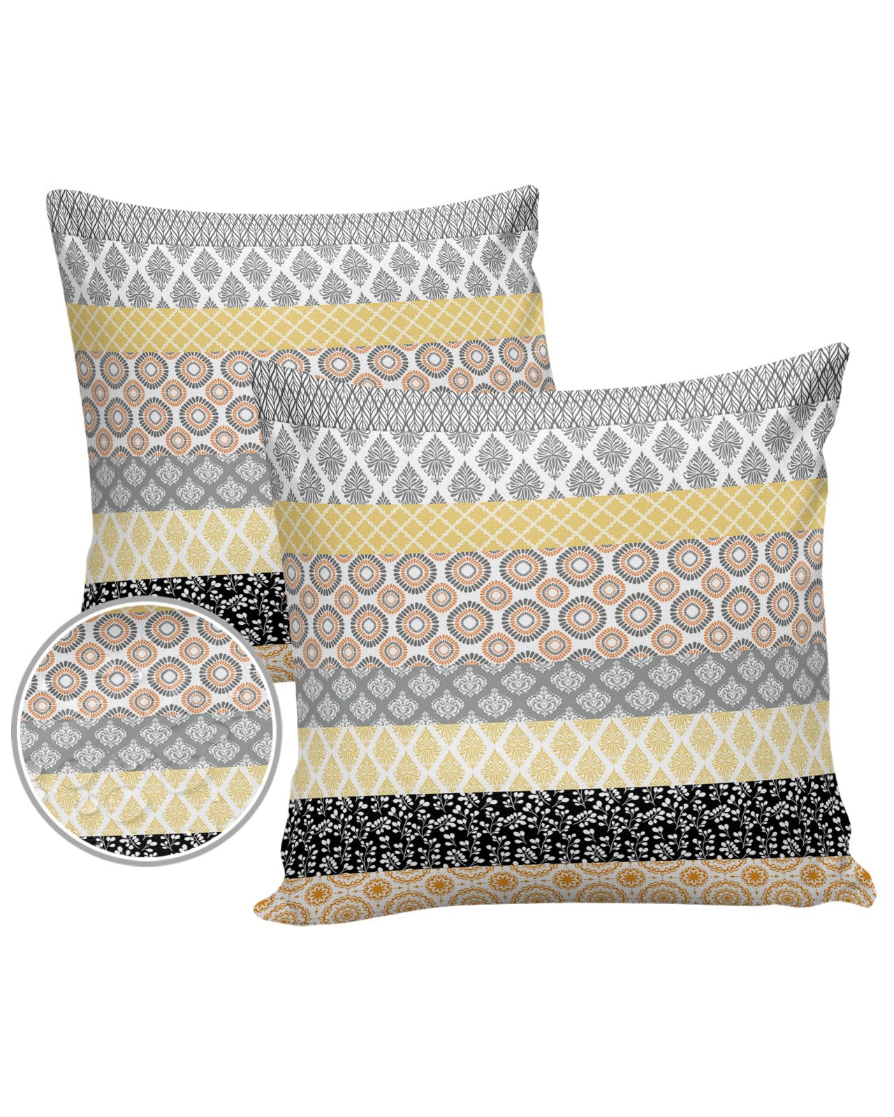 Outdoor Pillows Waterproof Pillow Covers Set of 2 Boho Black Yellow Grey Polyester Throw Pillow Covers Garden Cushion Case for Patio Funiture Sofa Decoration 16x16inch Bohemia Geometric Retro Stripes