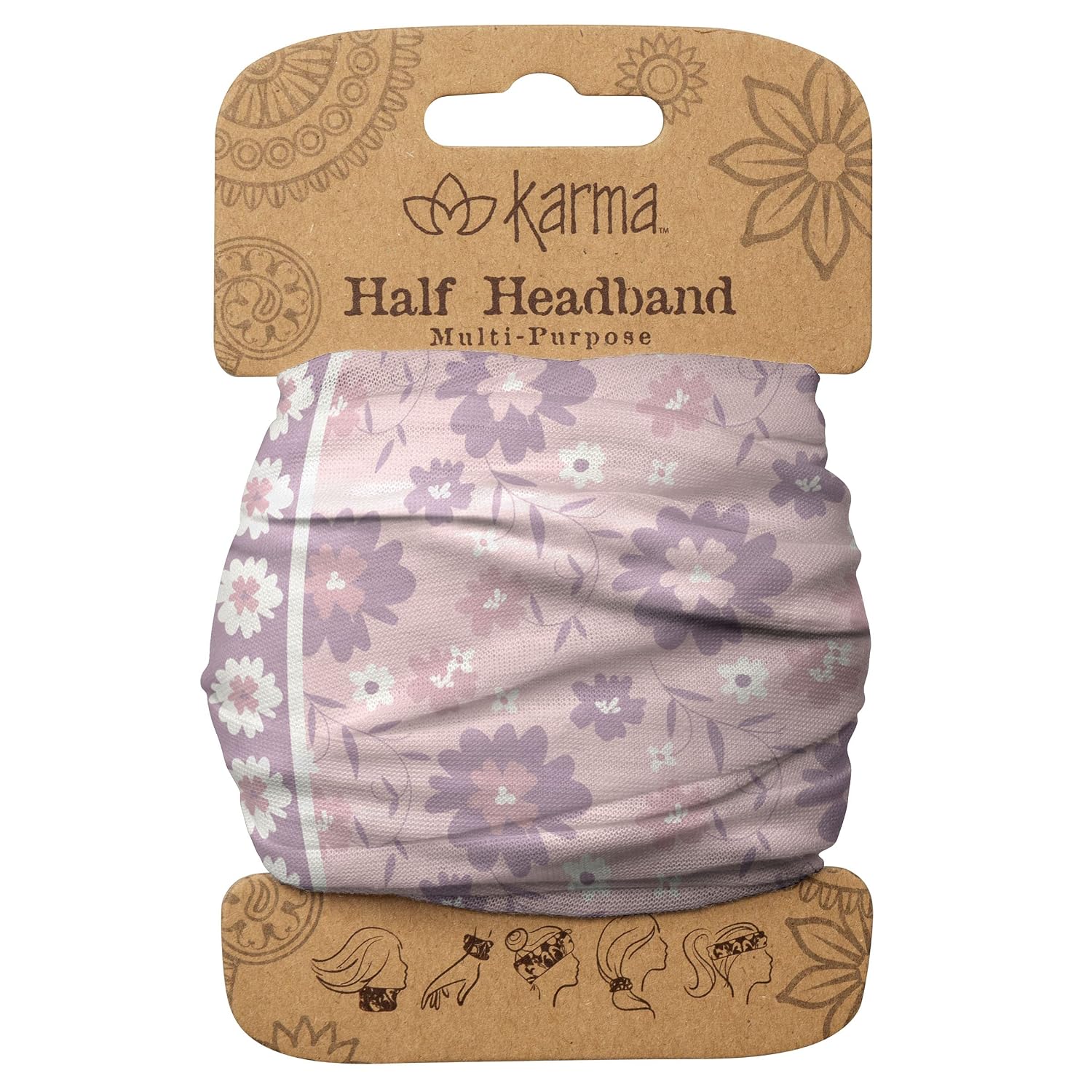 Karma Lilac Split Floral Headband for Women - Medium - Fabric Headband and Stretchy Hair Scarf - Lilac image 5