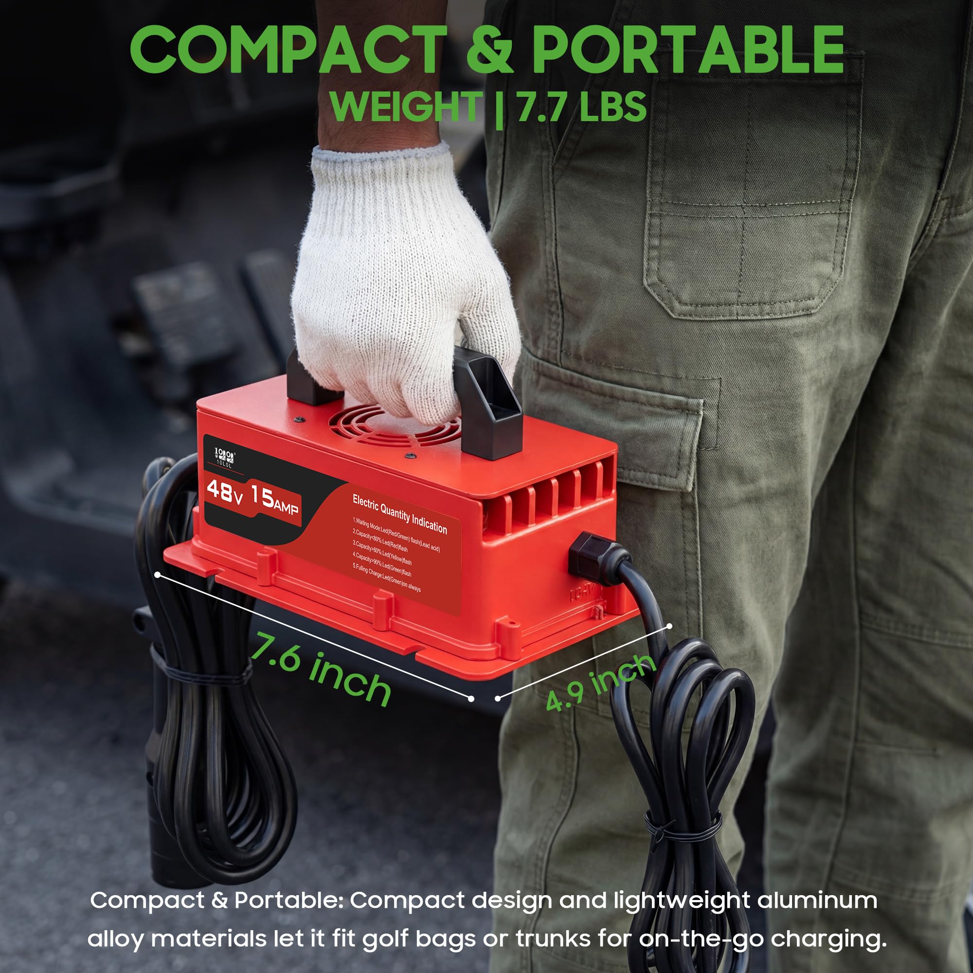 10L0L Caricabatteria da golf cart da 48 V per Club Car DS/Precedent, caricabatterie intelligente da 15 Amp con spina rotonda a 3 pin, carica per batteria al piombo, impermeabile IP67