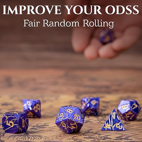 Miniatura 7 de DND - Dados de metal rayo agrietado, juego poliédrico para RPG D&D con grietas, dados de mazmorras y dragones bellamente detallados (oro morado)