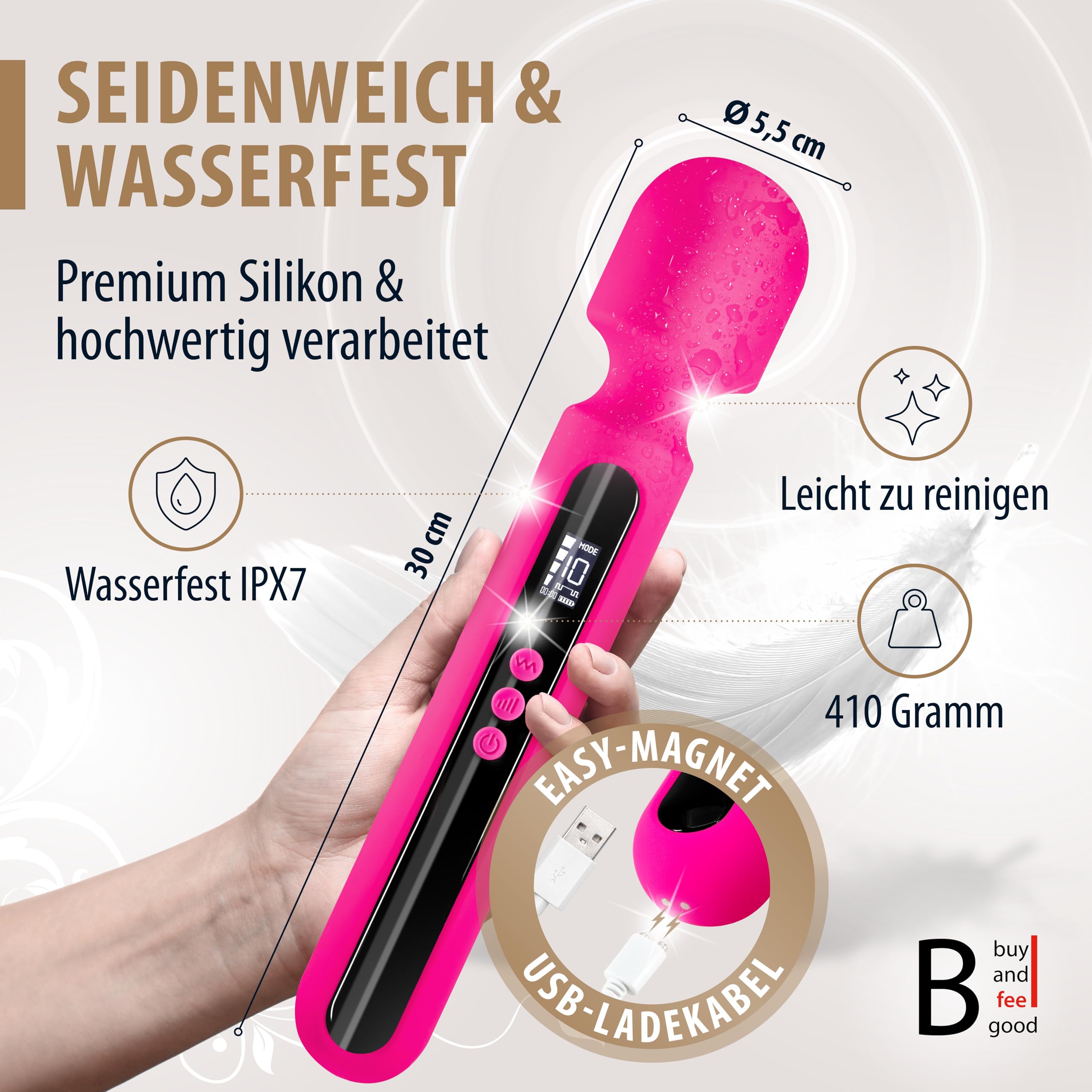 THE ROCK XXL Akku - Vibration für Frauen, Magic Wand [EXTRA STARK] | Massagegerät I Sex Spielzeug für die Frau +Tasche I Silikon - Dildo I Vibratorensets für Frauen I Sex Spielzeug für die Paare
