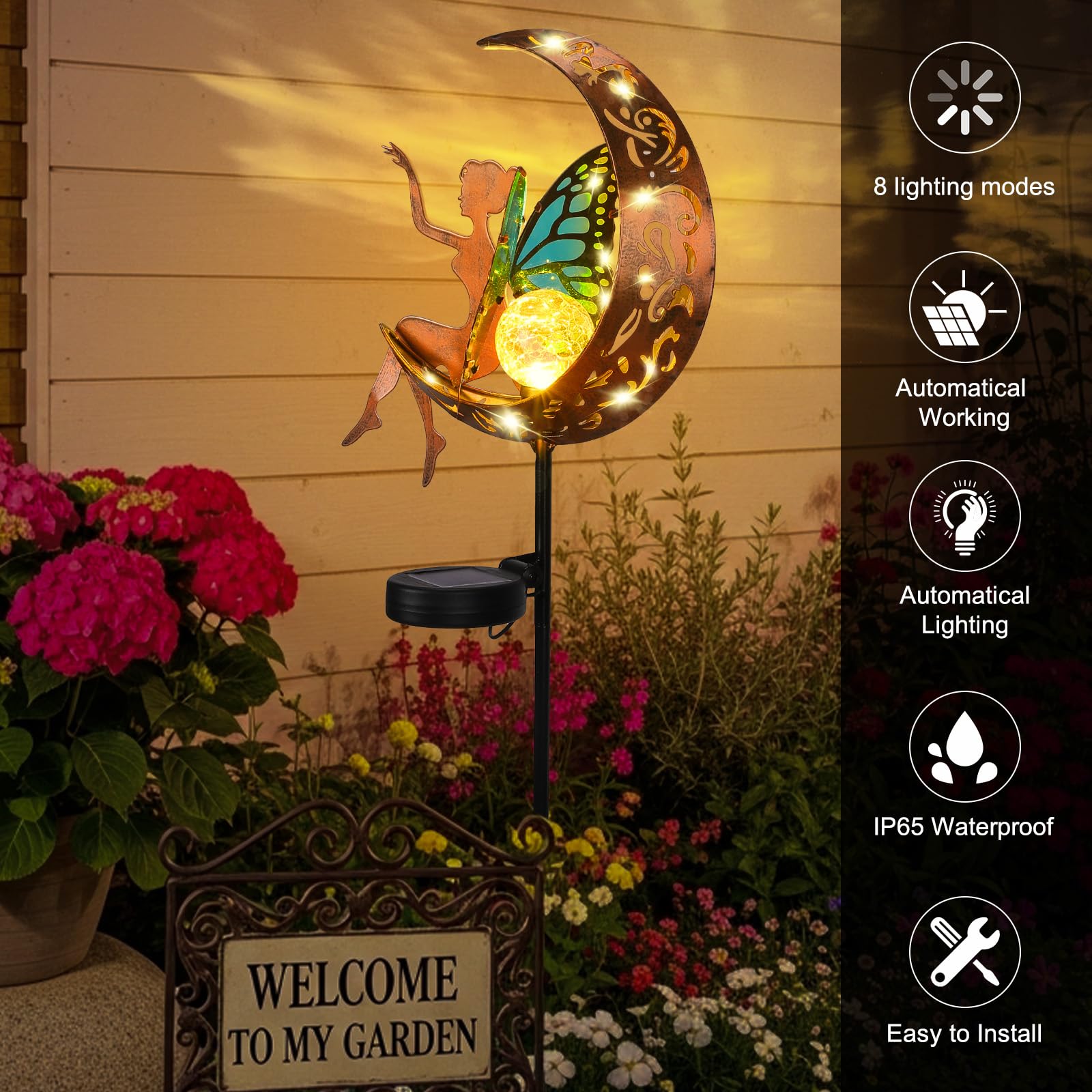 ZKLiLi Outdoor Solar Fairy Garden Light, Outdoor Garden Fairy Decor Décorations imperméables de lanterne suspendue pour Patio Yard Porch Lawn Pathway Statues de passerelle Cadeaux de décor extérieur