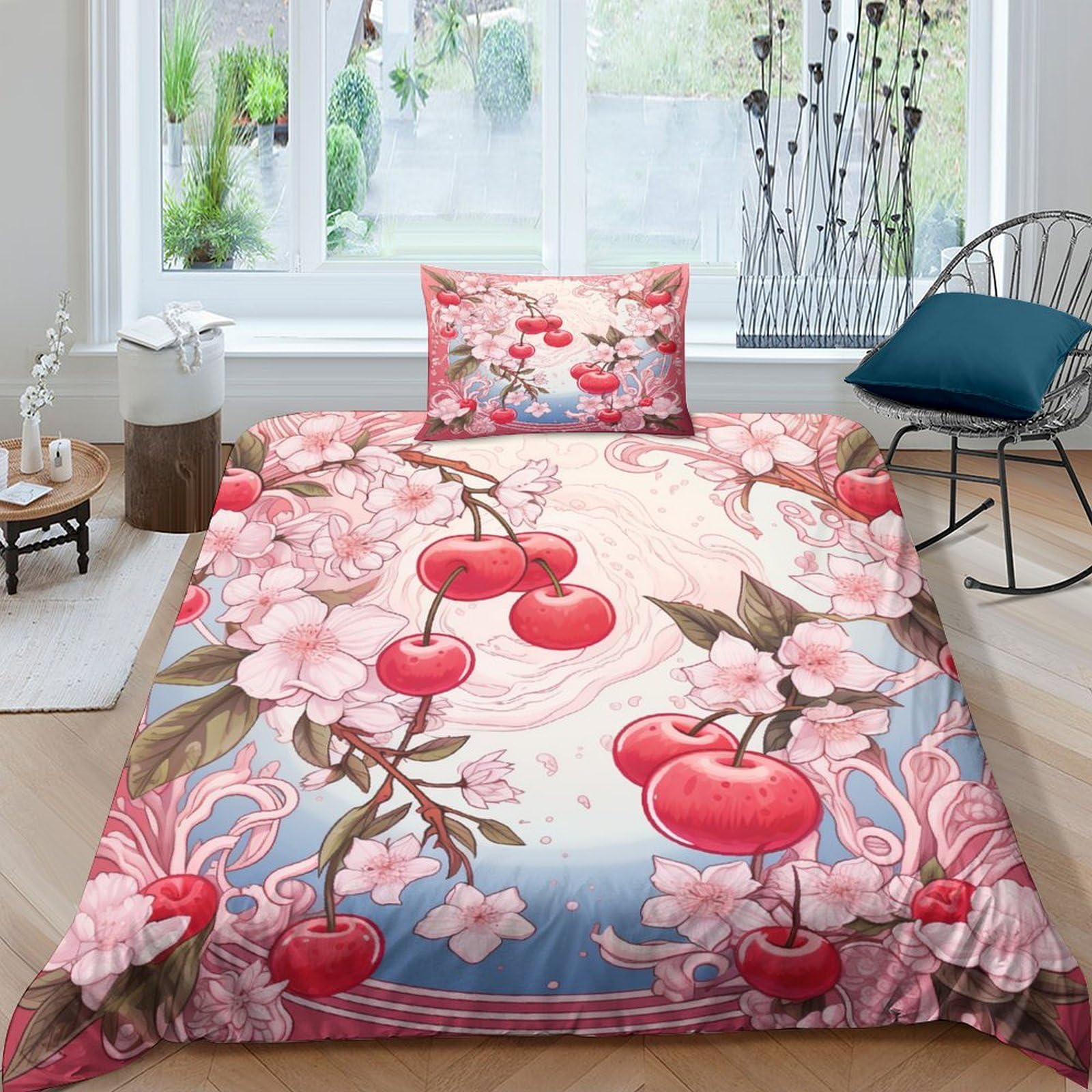 Housse de couette sakura pour chambre romantique lit simple avec taies d'oreiller