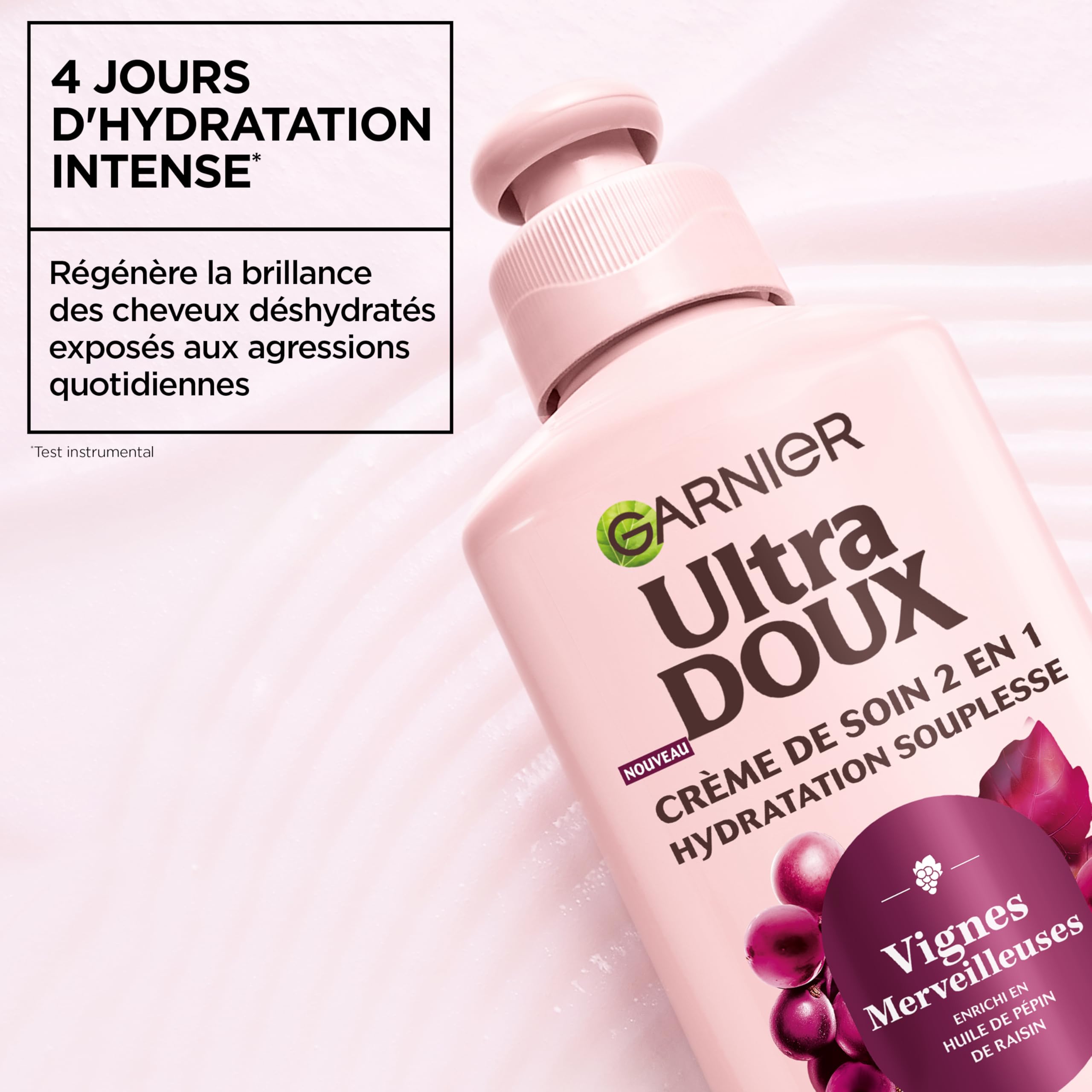 Garnier Ultra Doux Vignes Merveilleuses pour Cheveux Déshydratés - Crème de Soin 2-en-1 Hydratation Souplesse - À l'huile de pépin de raisin - 200 ml - Homme & Femme