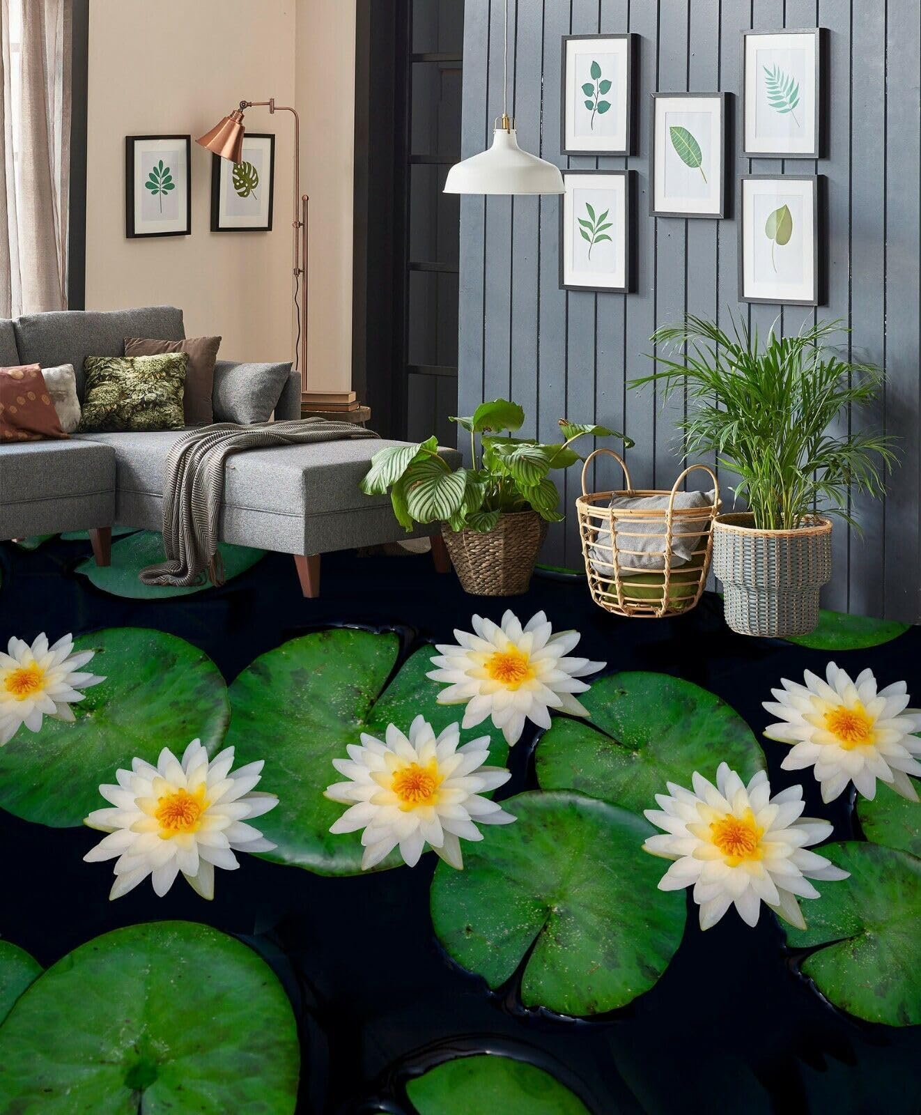 Cartel De Decoración De Piso Murales de papel pintado de suelo de loto blanco 3D, 250 * 175 cm 3D Murales Pegatinas Cuarto de baño Vinilo autoadhesivo Papel tapiz