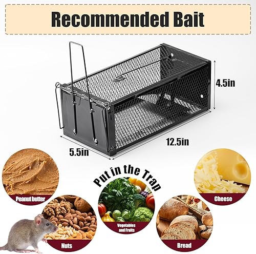 Miniatura 2 de Paquete de 2 trampas humanas para ratas de 12.5 x 5.5 x 4.5 pulgadas, trampas reutilizables para uso en interiores y exteriores, captura en vivo sin