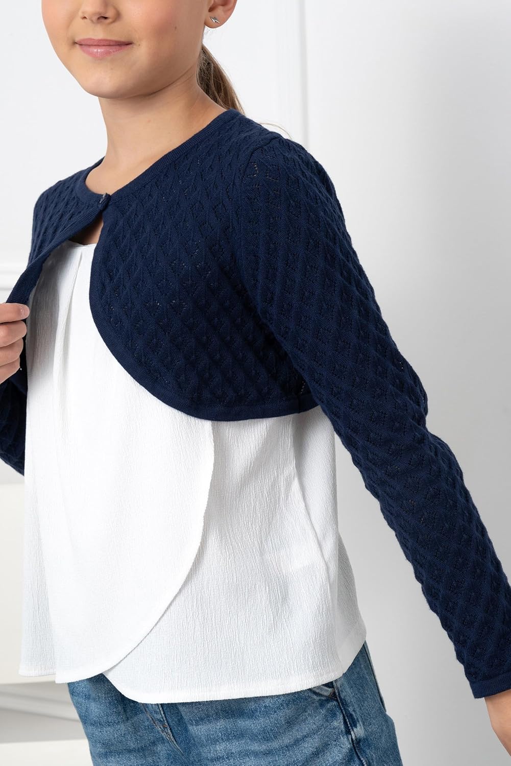 BOLEROSE Girls Long Sleeve Pointelle Knit Childrens Kids Bolero Shrug - Image 3