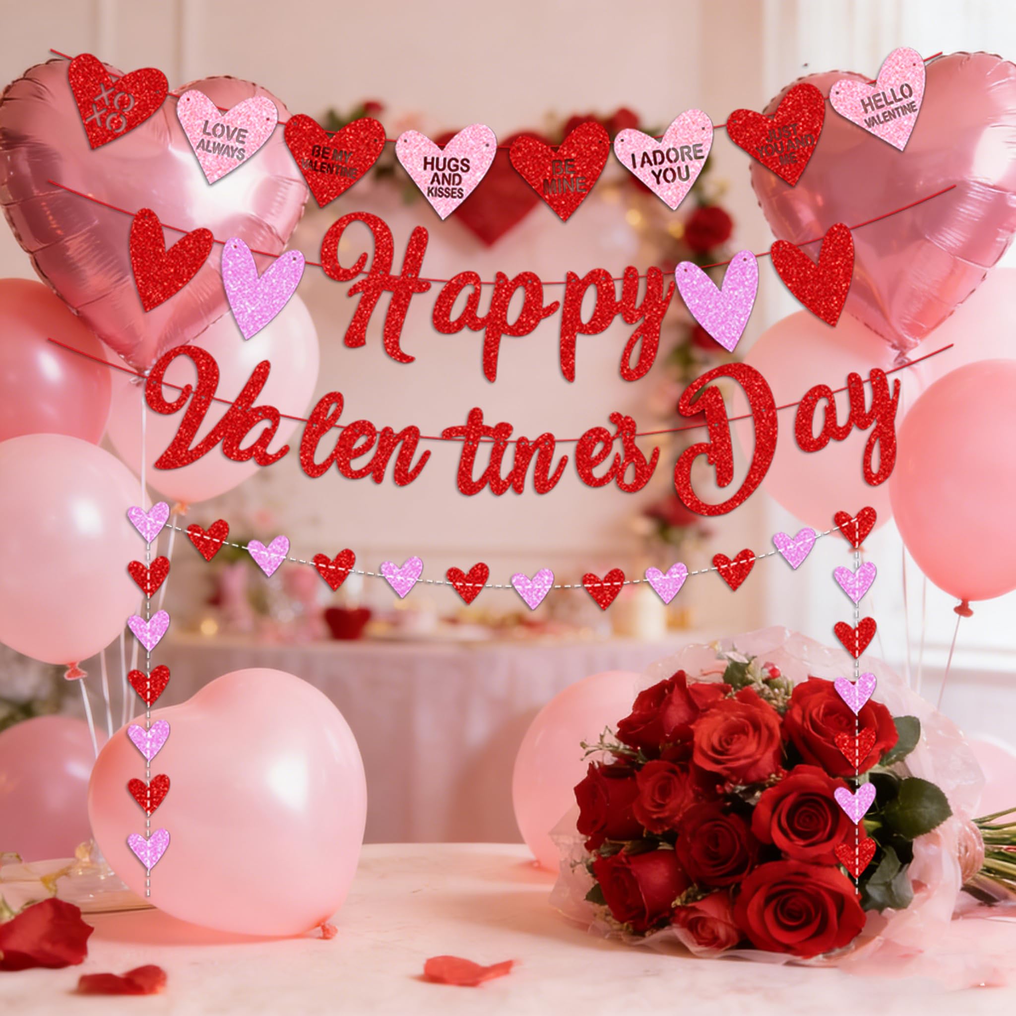 Guirlande Fanions Saint-Valentin – Décoration Candy Bar – Papier Kraft – Réutilisable – Pour Intérieur/extérieur