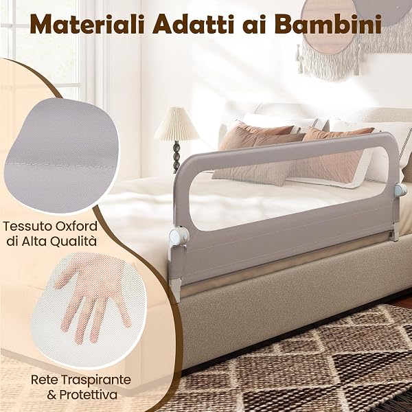 COSTWAY Children's Bed Rail 80/120/150/180 cm, Baby Safety Barrier, Height Adjustable 3 Levels, Folding Bed Barrier, with Safety Strap (180 cm, Grey) - 4
