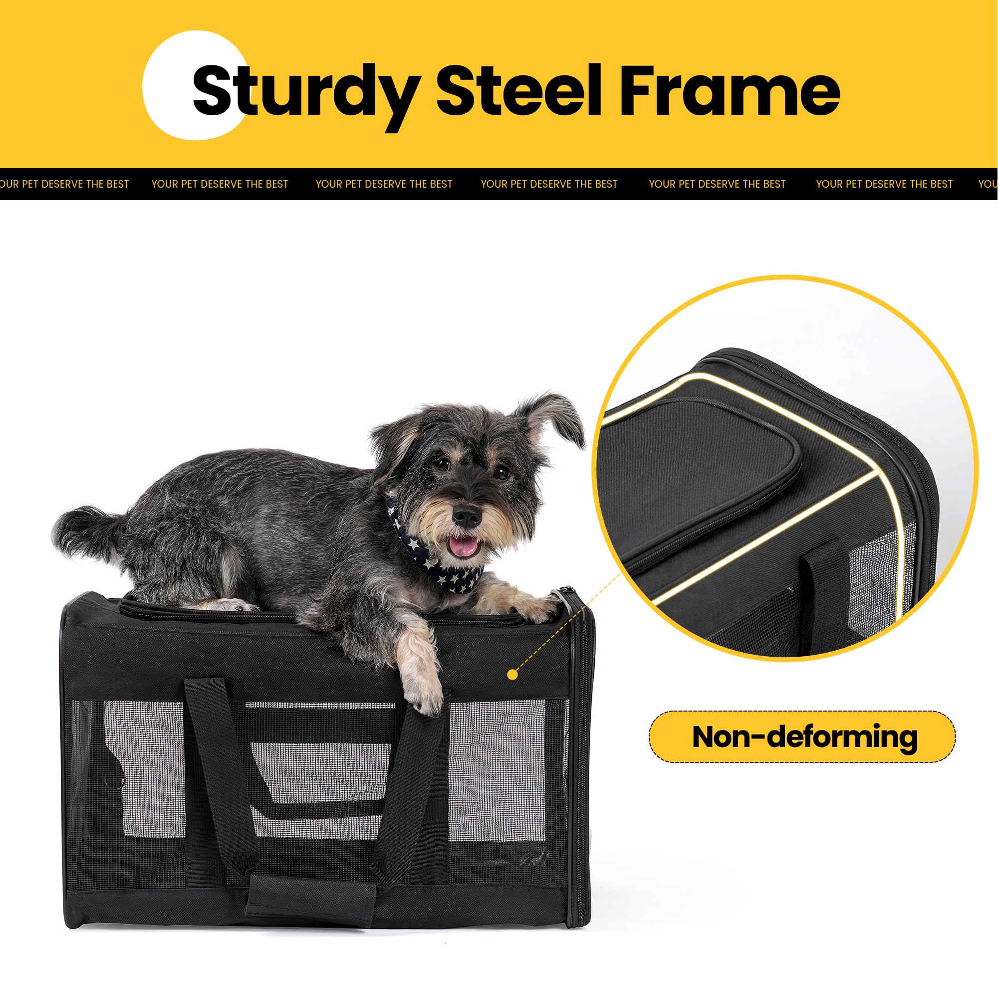 Conlun Porte-Chat Approuvé, Transport pour Chien Souple avec Laisse intérieure, pour Chats et Chiots Jusqu’à 7 kg, Sac de Voyage Pliable -Noir, M