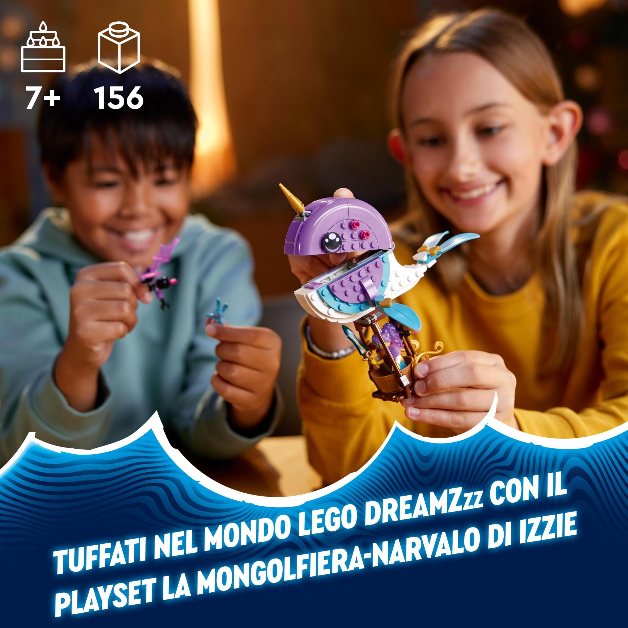 LEGO DREAMZzz 2 in 1 La Mongolfiera-Narvalo di Izzie con Animali Marini Giocattolo e Figura di Balena Trasformabile, Salva Bunchu da un Mostro, Idea Regalo per Bambine e Bambini da 7 Anni in su 71472