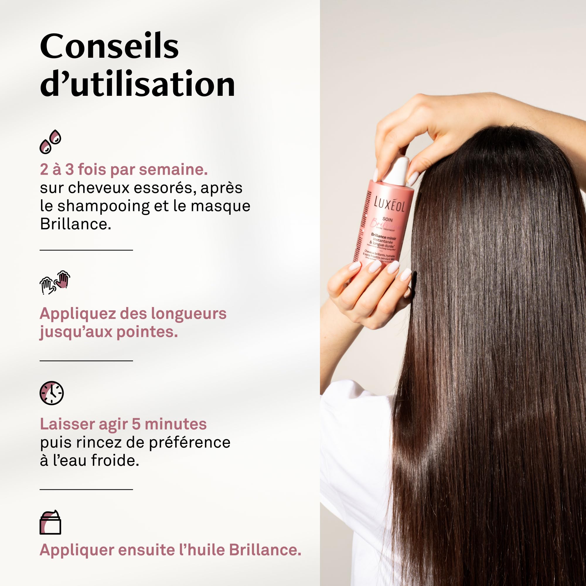 LUXEOL - Soin Brillance - Pour des cheveux brillants, hydratés et sans frisottis pendant 96h* - 98% Ingrédients d'Origine Naturelle - Fabriqué en France - 200 ml