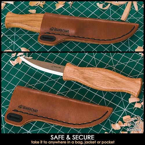 Miniatura 4 de BeaverCraft Sloyd Knife C4s - Cuchillo para tallar madera de 3.14 pulgadas con funda de cuero, cuchillo de cincel para tallador de madera, cuchillo