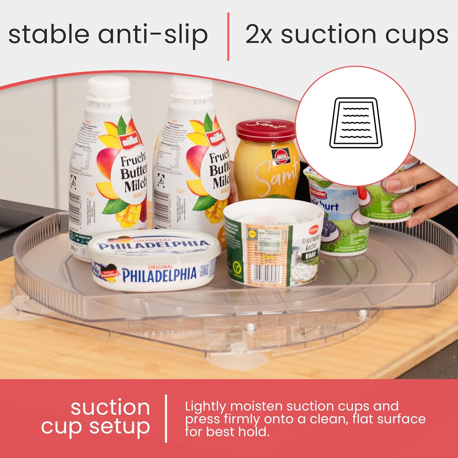 Lazy Susan for Refrigerator - 360° Turntable Refrigerator Organizer and Storage Tray for Fridge, Cabinet & Pantry - Rectangle Lazy Susan (16.5"x11.5"x1.5") - Image 3