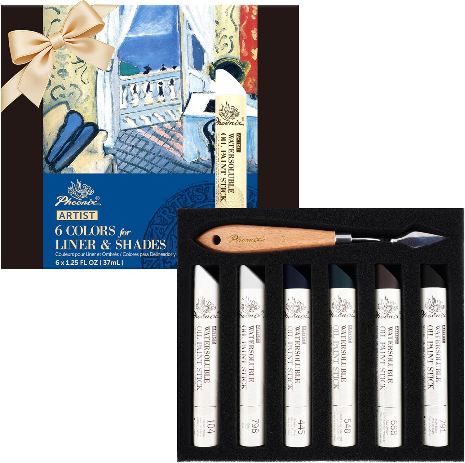 PHOENIX Dark Shades Oil Paint Stick - Set of 6 Liner Colors 37ml Large Soft Water Soluable Oil Pastels for Artists