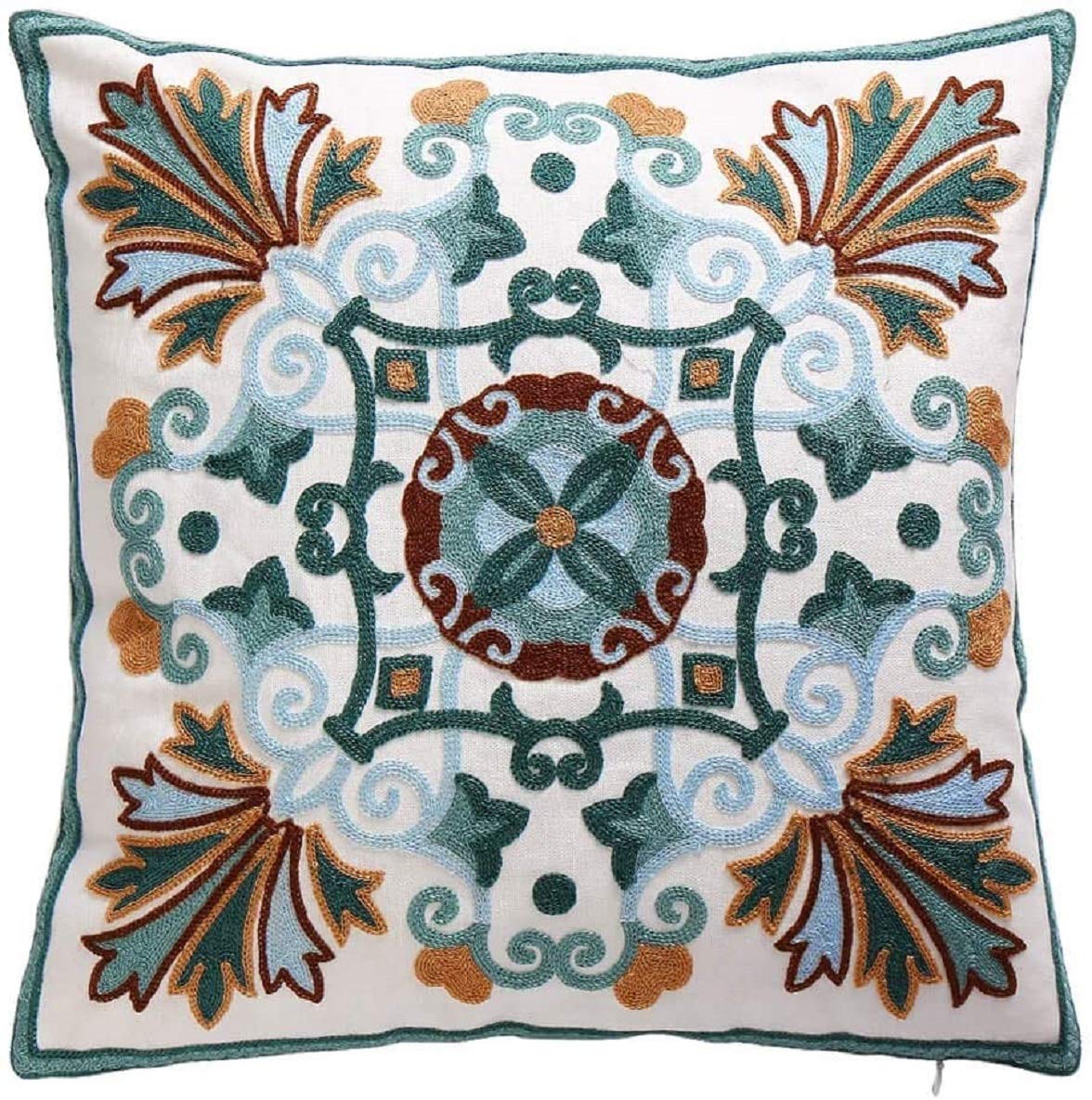 ZUODU 18x18 Inches or 45x45cm Green Cotton Jacuard Cushion Covers Hand Made National Embroidery Bohemian Housewarming Car Home Decoration Cushion Cover/Throw Pillow Cover (Pattern-14)