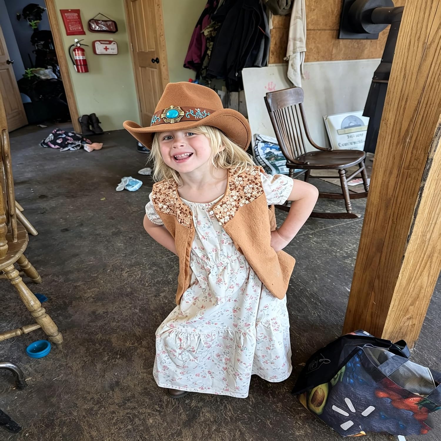 Kids Girls Cowboy Cowgirl Hat with Blue Flower Belt Toddlers Felt Western Cowboy Hat