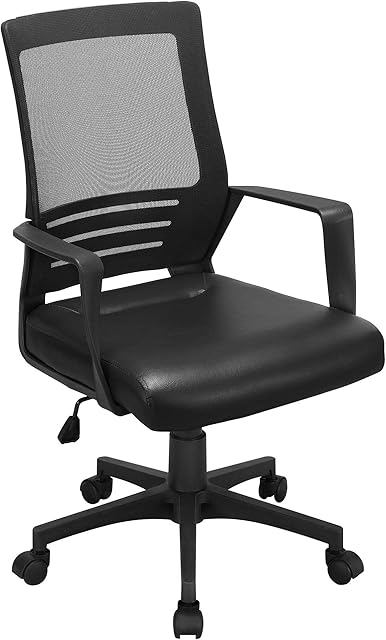 costoffs Ergonomic Office Chair Computer Chair PU Leather Swivel Mesh Chair with Back Support Arms Wheels Adjustable Height for Home Study Work Task Black
