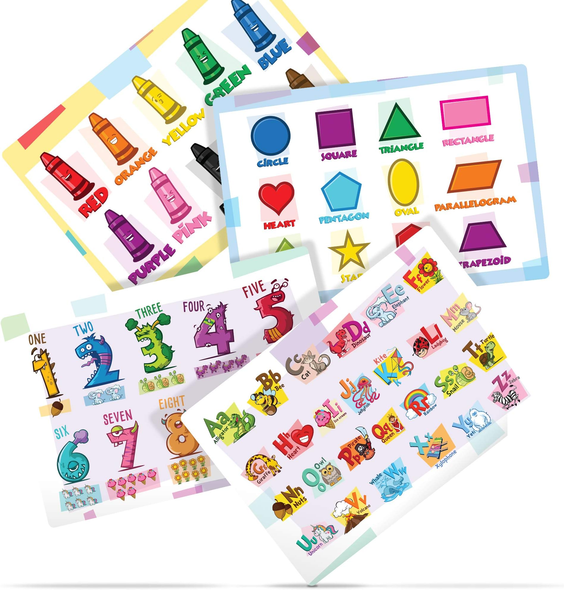 Beautiful Placemats for Kids - Set of 4 Educational Non Slip Placemats are Easy to Clean - Motivate Kids to Learn While They Eat