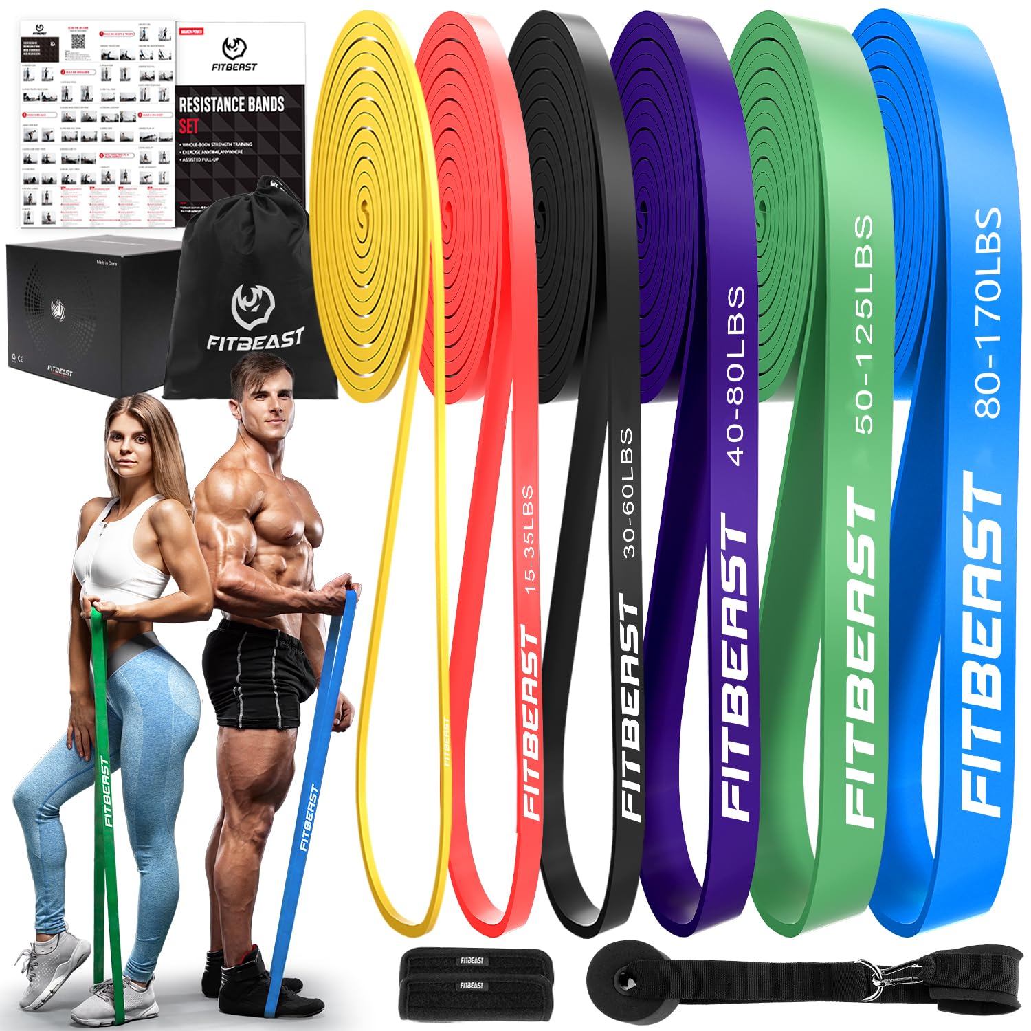 FitBeast Resistance Bands Set Pull Up Assist Bands for Strength Training Powerlifting Muscle Toning Yoga Mobility Exercises Rehabilitation