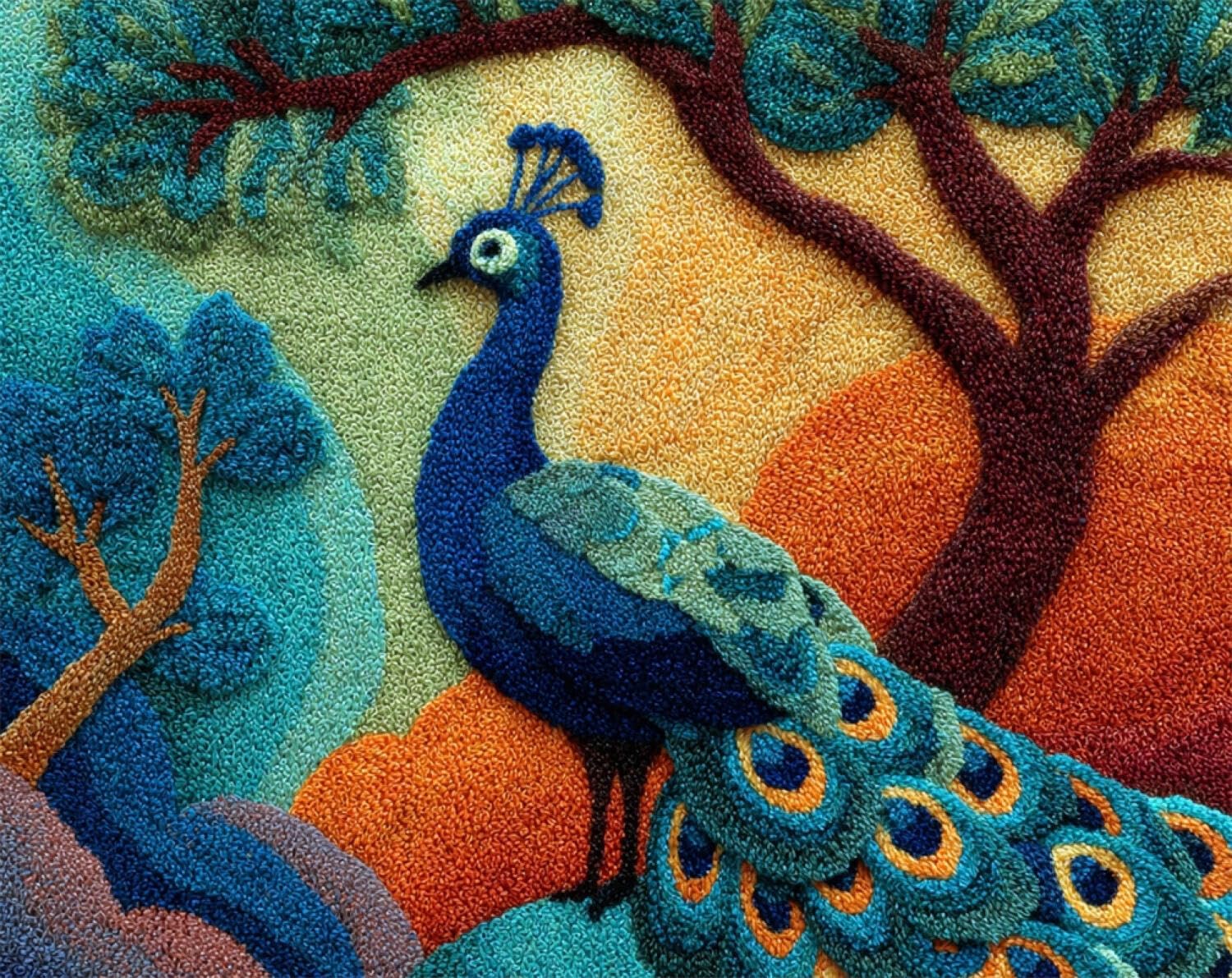 Henypt DIY Latch Hook Rug Kits Peacock and Big Tree 90x120cm