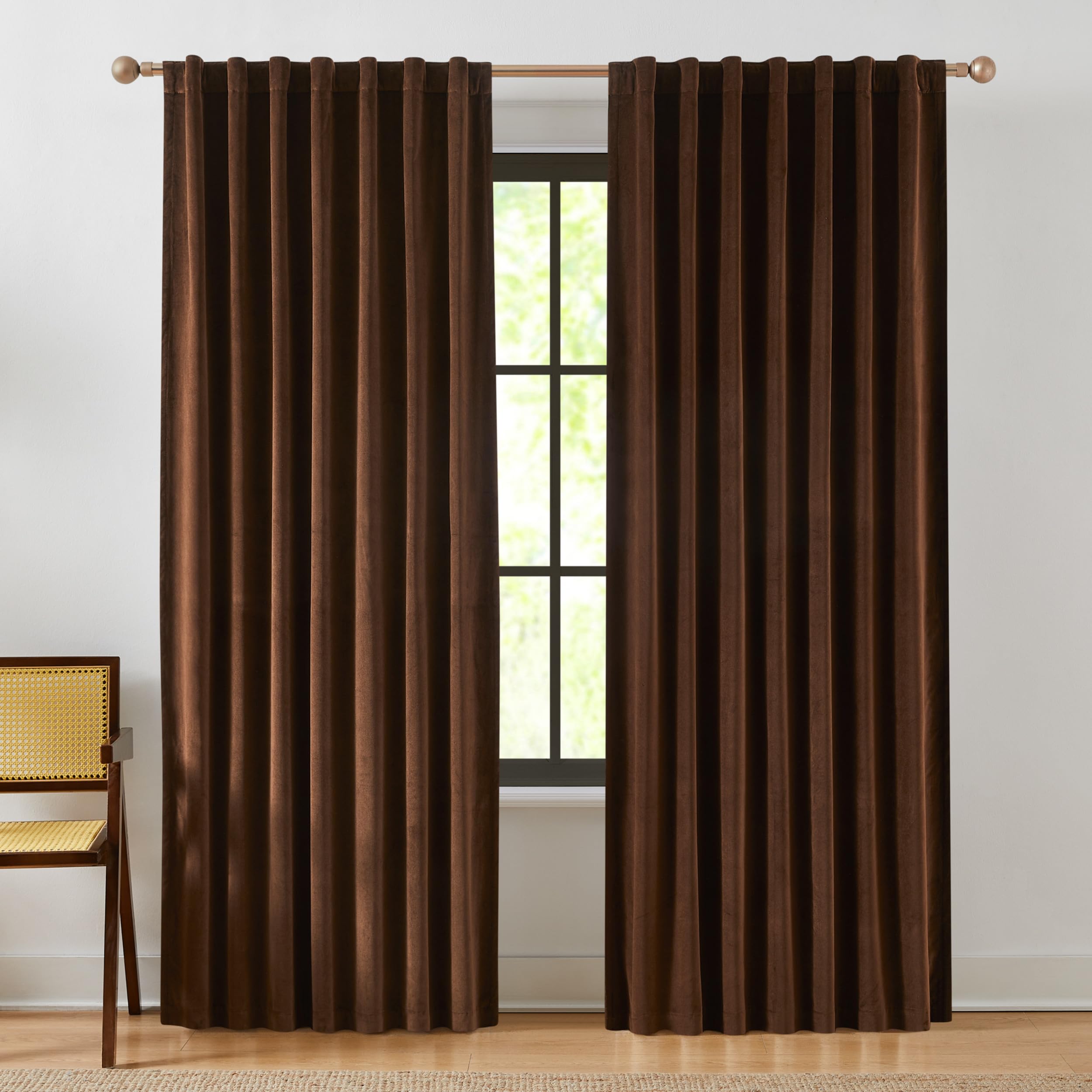 Lush Decor x Chuks Collins Terran Velvet Blackout Window Curtain Panels Pair 50" W x 84" L Brown - Luxury Velvet Curtains 84 Inches Long - Drapes - Blackout Curtains for Bedroom