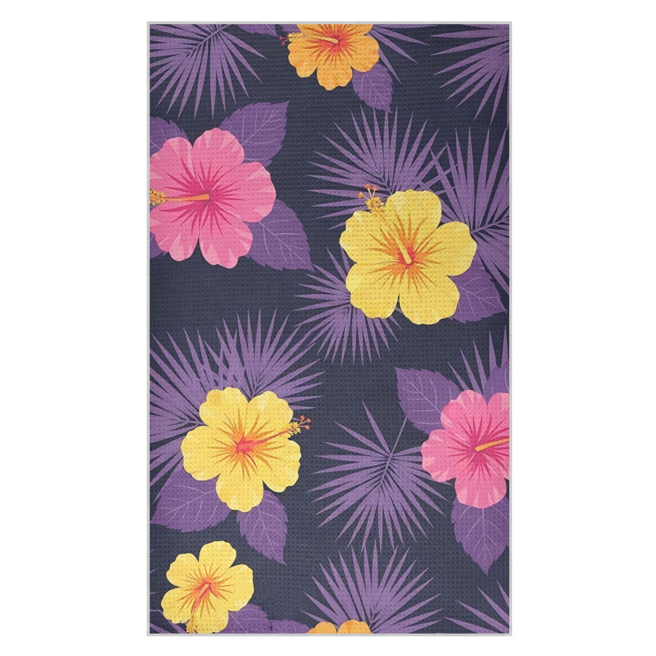 Fuauuyl Hibiscus Leaves Kitchen Towel Waffle Weave Dish Towels Soft Absorbent Hand Towel Microfiber Lint Free Dish Cloths for Kitchen, 18x30 in