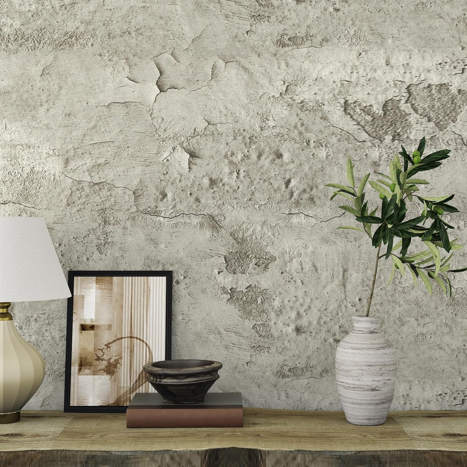 Aged Beige Grey Concrete Wallpaper Peel and Stick Old Cracked Cement Wallpaper 3D Vintage Textured Contact Paper Industrial Wall Paper for Countertops Cabinets Bathroom Walls Waterproof