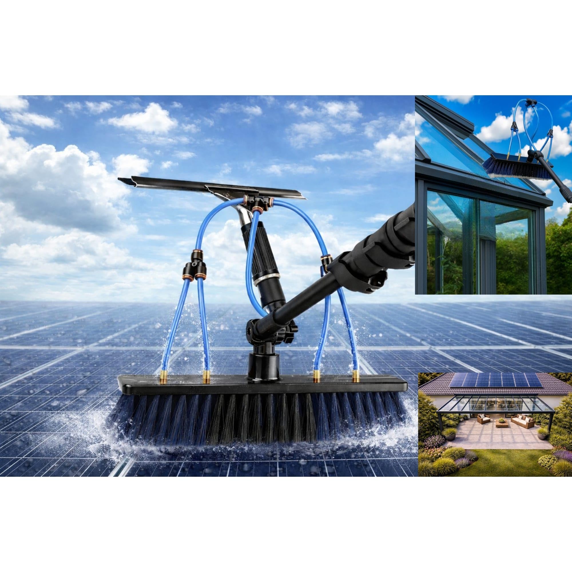 Teleskop Waschbürste 5,8 m - Wasseranschluss und Reinigungsmitteltank – Ausziehbare Aluminium-Teleskopstange für Fenster, Solaranlagen – inkl. Aufbewahrungstasche