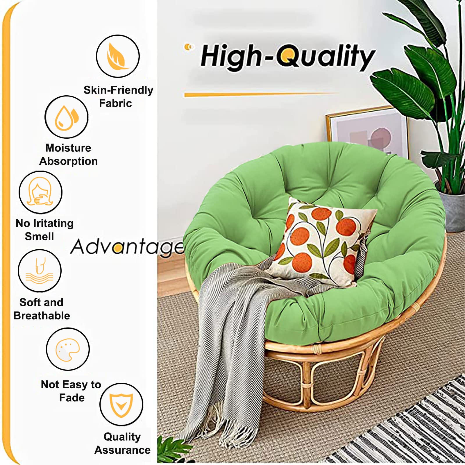 Papasan Kussen Alleen Afgeronde Getufte Oversized Stoel Pad Vloer Kussen Gebruik Pluche Binnen Dikke Comfortabele Effen Kleur voor Tuin Terras Binnen (Orange 50cm(19.68inch