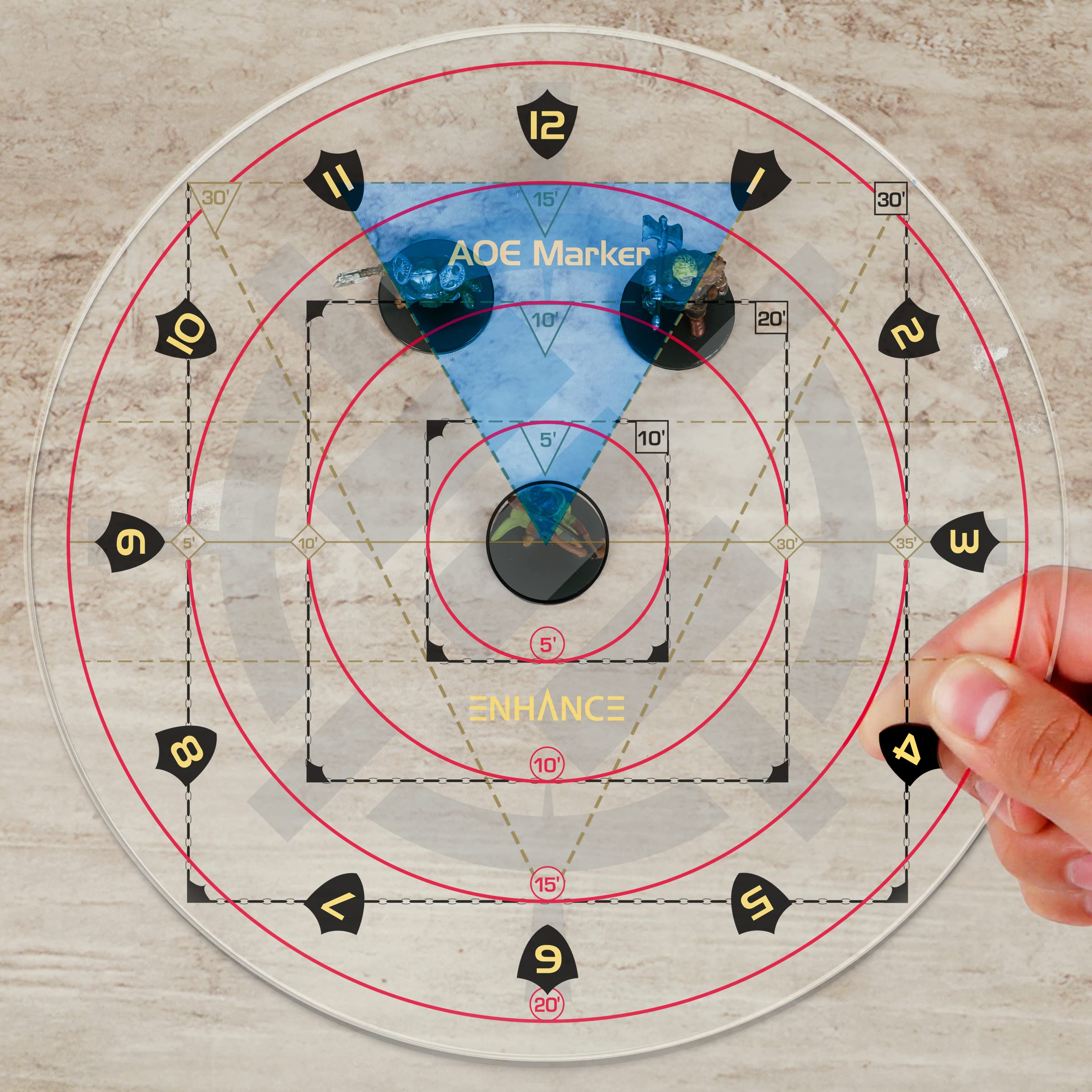 ENHANCE Spell AOE Marker per Giochi di Ruolo da Tavolo - Modello di Area di Effetto D&D Costruito per Mappe a Griglia da 1 "o Tappetini Senza Griglia - Accessori DND Perfetti per DM