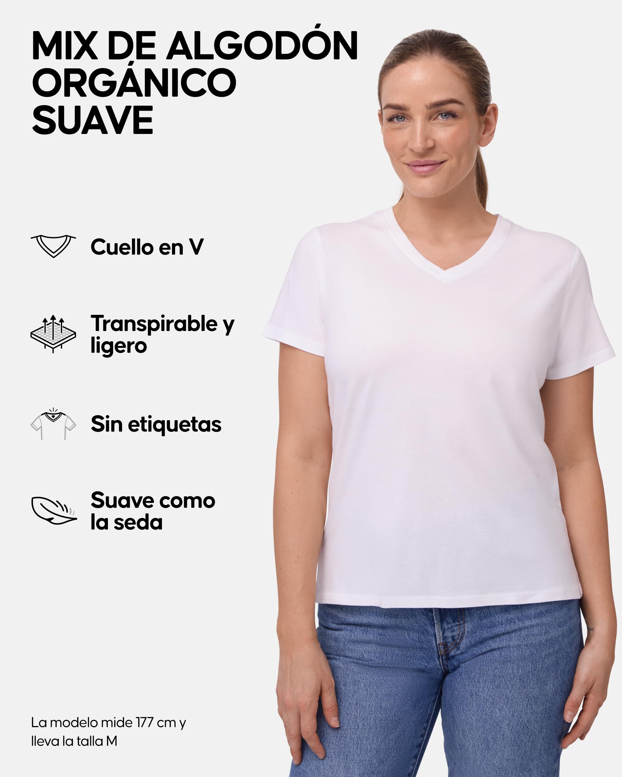 DANISH ENDURANCE Camiseta Mujer Algodón Orgánico, Manga Corta, 2 Pack