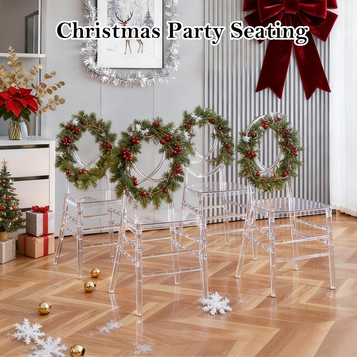 Clear Acrylic Chiavari Chairs, Modern Dining Chairs Set of 4, Accent Event Ghost Chairs for Wedding Party Event Reception Oval High-Back
