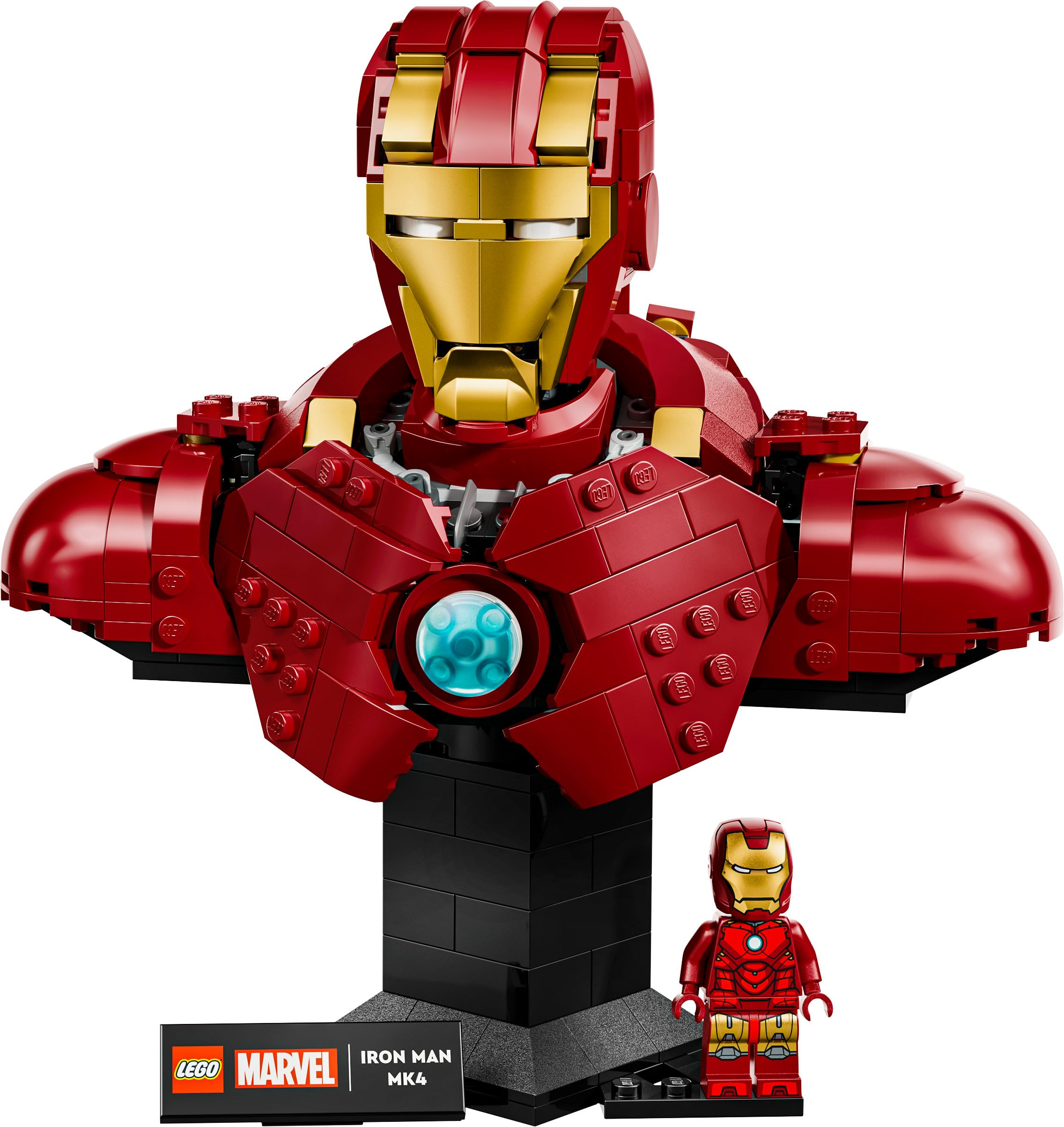 LEGO Marvel Busto de Iron Man MK4 - Maqueta para Adultos de Superhéroe con Minifigura de Tony Stark, Cañones de Hombros y Cabeza Articulada - Regalo para Hombres y Mujeres Fans de los Vengadores 76327