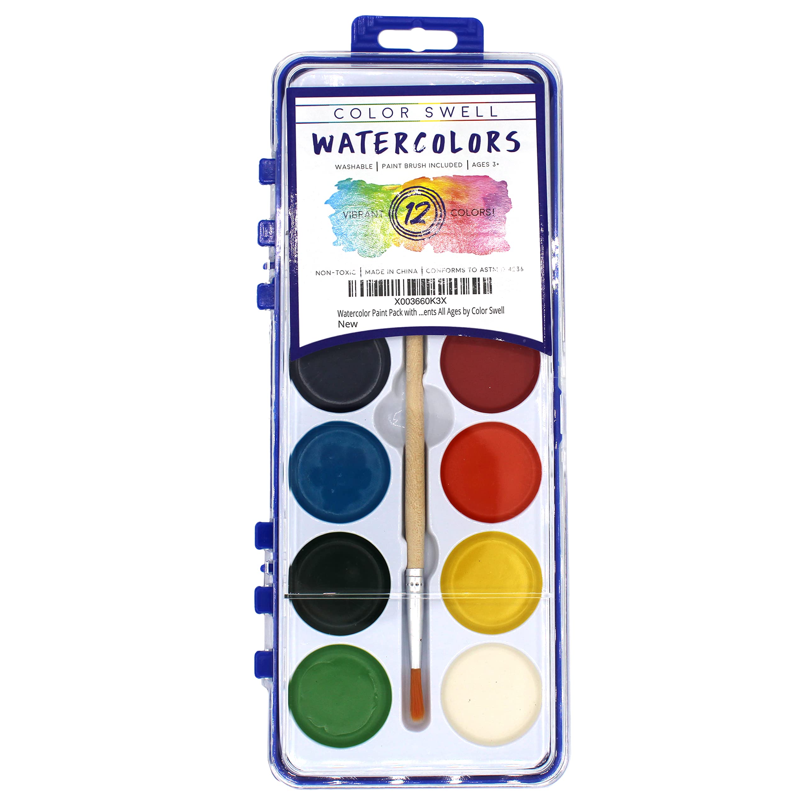 Aquarellfarben-Set mit Holzpinseln, 12 waschbare Farben mit 25 % mehr Farbe, 36 Stück