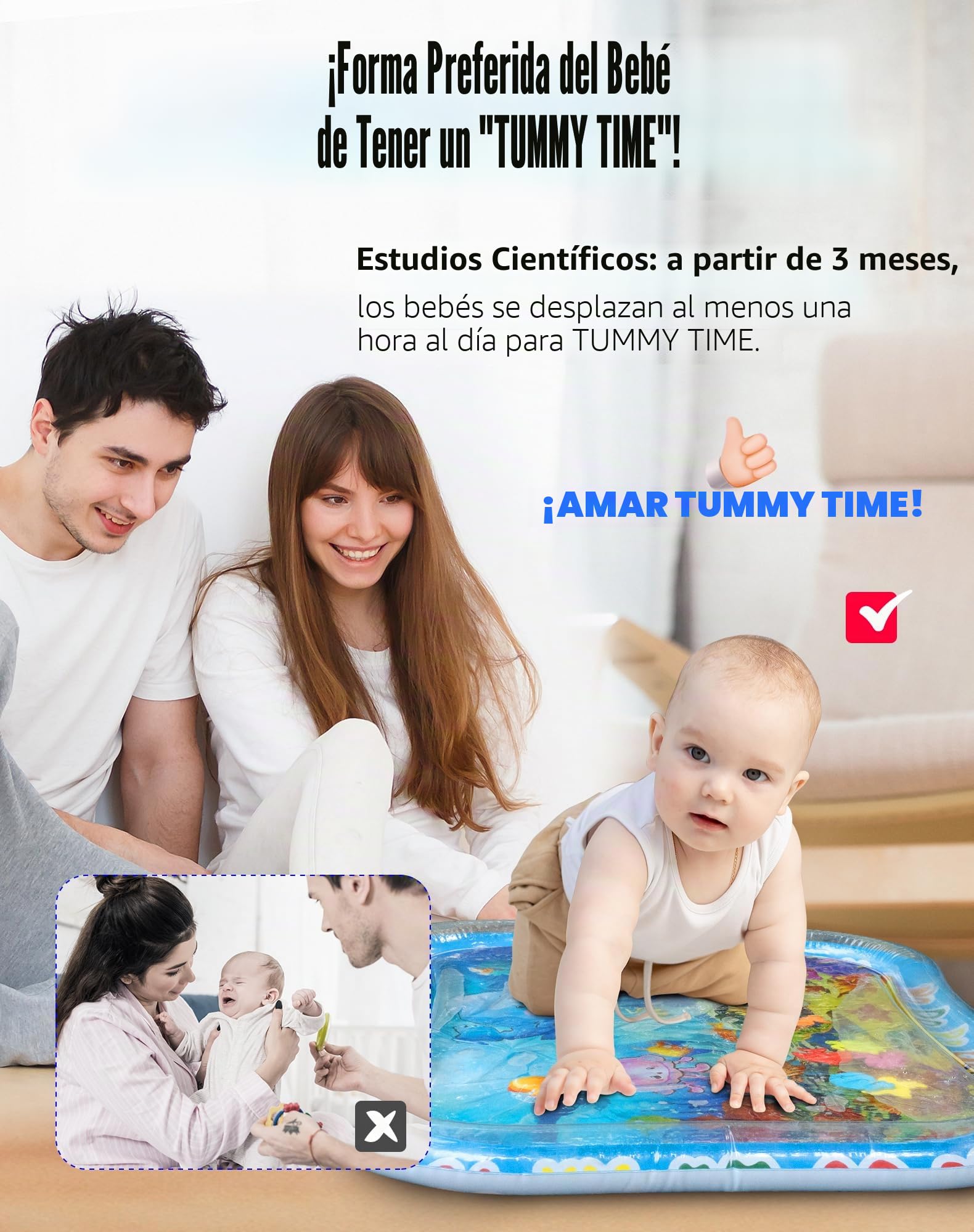 LAOYE Alfombra de Agua Grande XXL para Bebé, Alfombra Bebe Acolchada Juego Acuático para Bebés de 3 6 9 12 Meses, Tummy Time Tapete de Actividades Bebe, Alfombra Sensorial Bebe, Tapete Bebe 95x76cm
