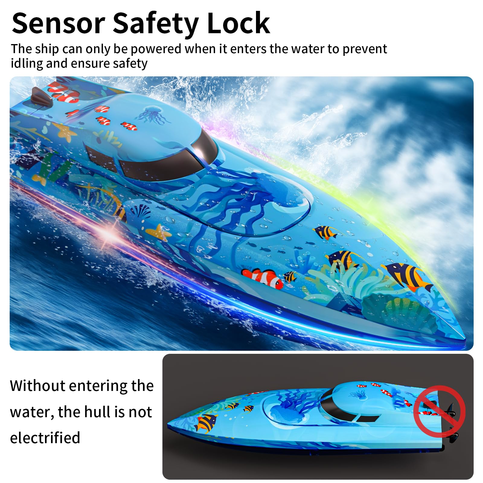 Remote Control Boat with LED Lights for Kids,Electric RC Boat Toy,Full Waterproof Pool Toys for Boys Girls,Water Function Low Battery Alert Rechargeable Battery 2.4GHz Remote Control