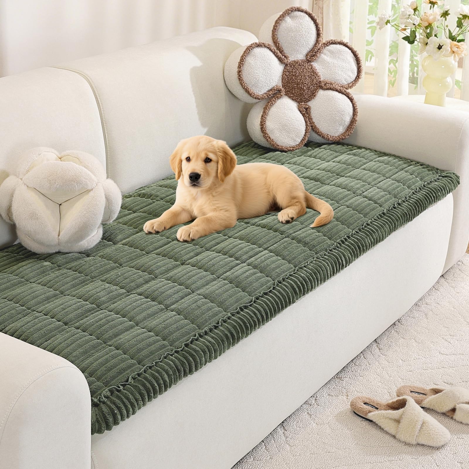 Royhom Pet Sofa Cover Washable, Soft Thick Sofa Cover 2 3 4 Seater, Couch Protector for Dogs, Settee Covers Furniture Slipcovers (Green, 70x180cm) — image 1