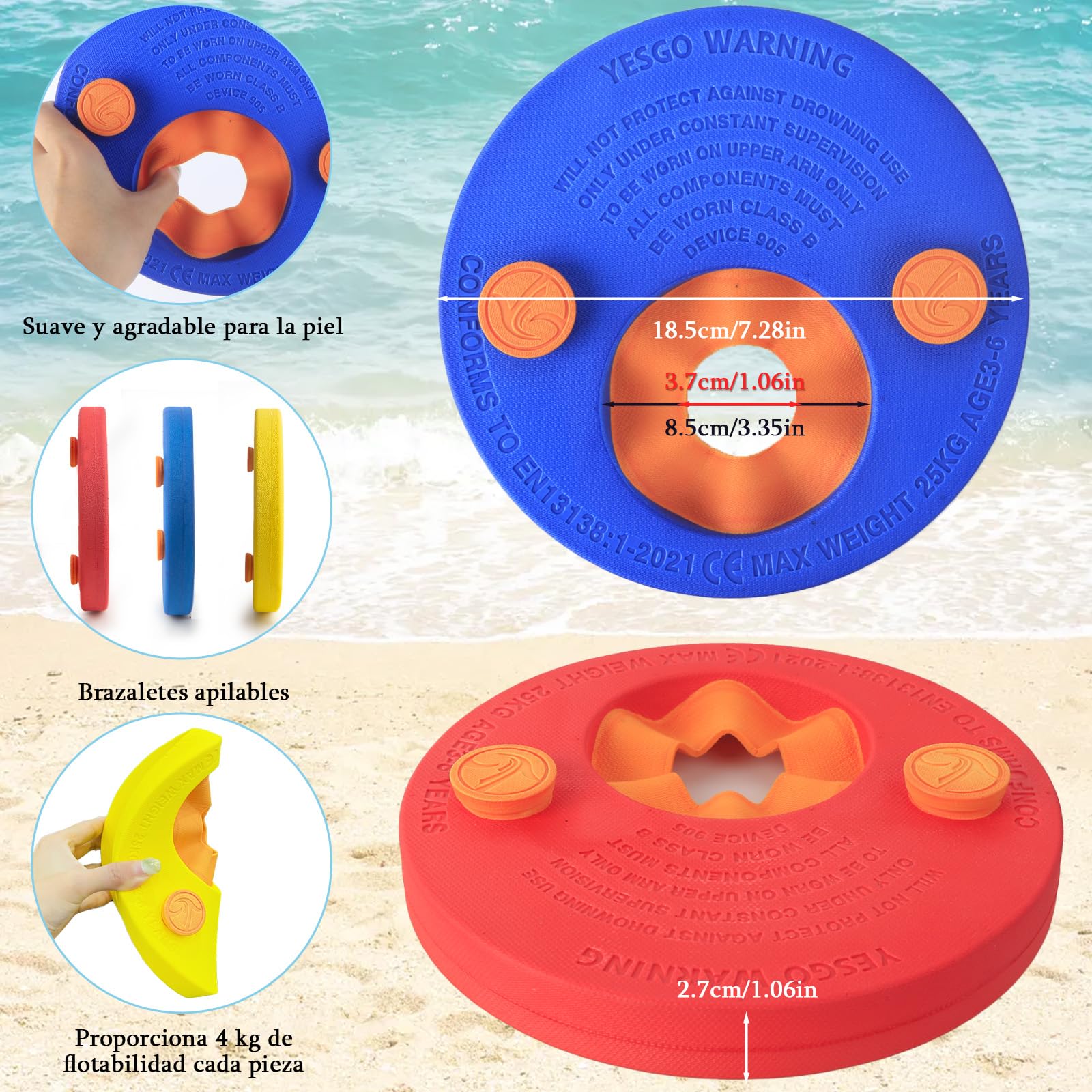 6er Schwimmscheiben für Kinder 3-6 Jahre & Babys ab 1 Jahr–Eva Schwimmhilfe–Sichere Schwimmflügel für Kleinkinder & Babys zum Schwimmenlernen, Bunt